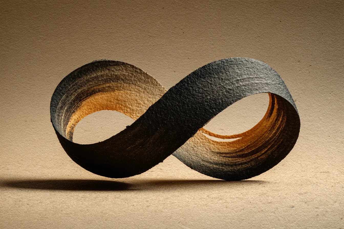 Ruban de Moebius tracé à l'encre sumi-e, boucle infinie en un seul trait