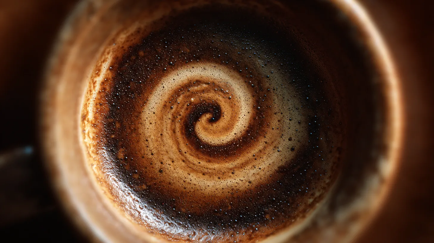 Tasse de café vue du dessus sur une surface sombre